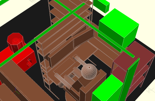 Zoomed in CAD model of planned desk setup